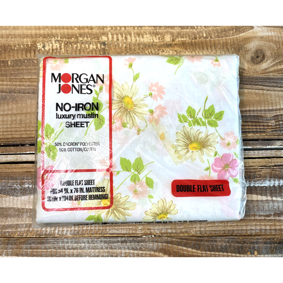 Vintage 1970s New Old Stock Morgan Jones Double Flat Sheet Flower Daisy Muslin - Picture 1 of 11